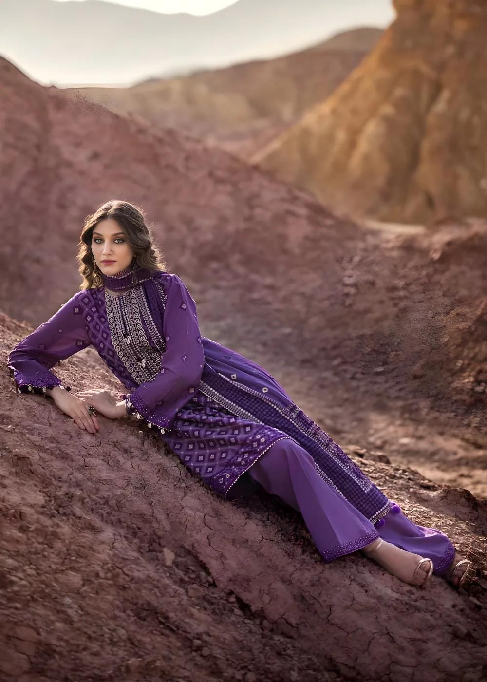 Gul Ahmed 3-Piece Embroidered Printed Lawn Unstitched Suit with Gold Lacquer Printed Chiffon Dupatta BM-42008