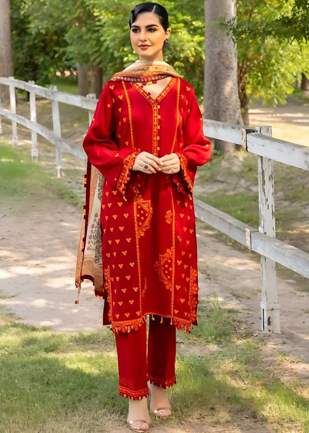 Gul Ahmed 3-Piece Embroidered Silk Unstitched Suit with Digital Printed Silk Dupatta SSM-32035