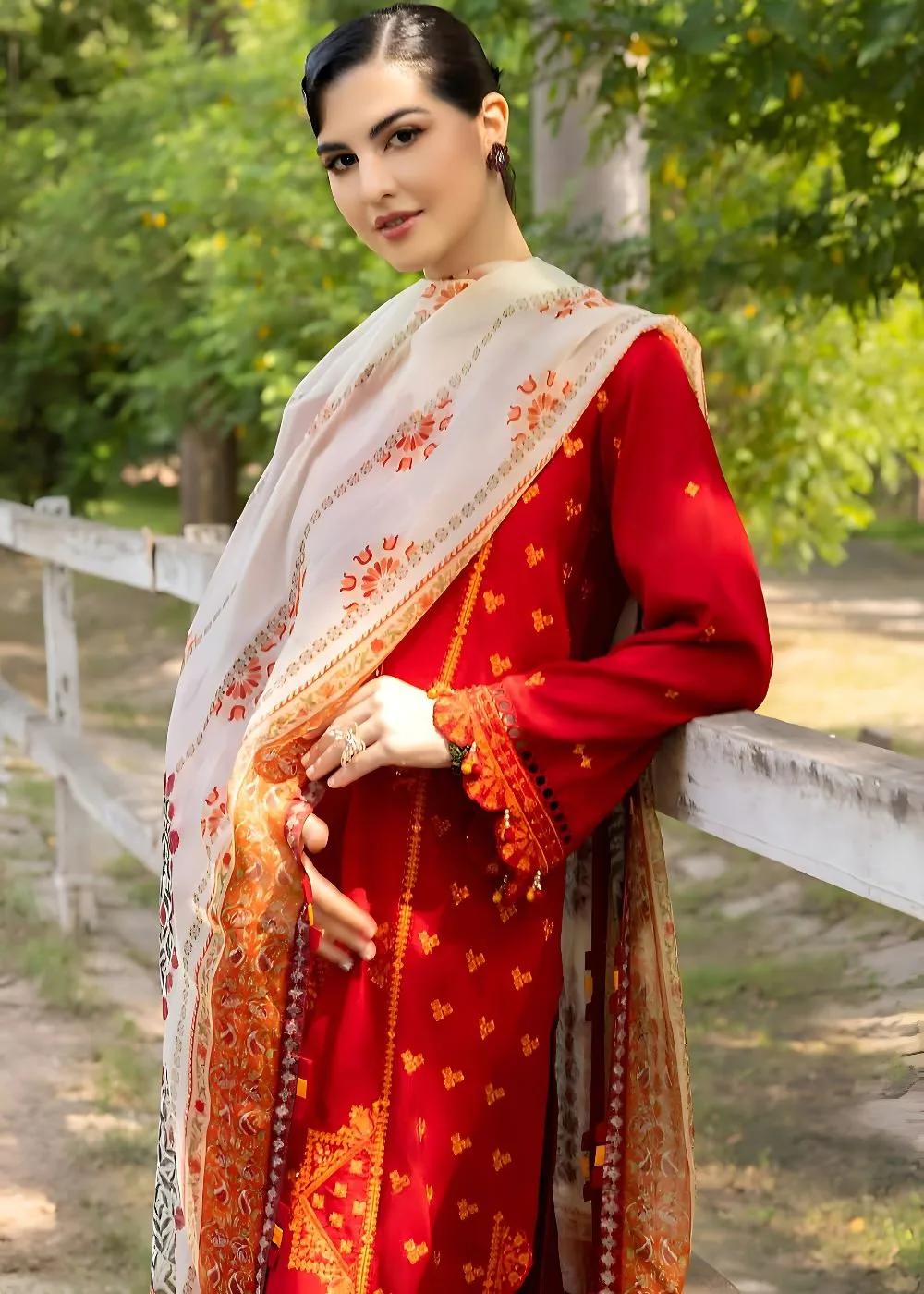 Gul Ahmed 3-Piece Embroidered Silk Unstitched Suit with Digital Printed Silk Dupatta SSM-32035