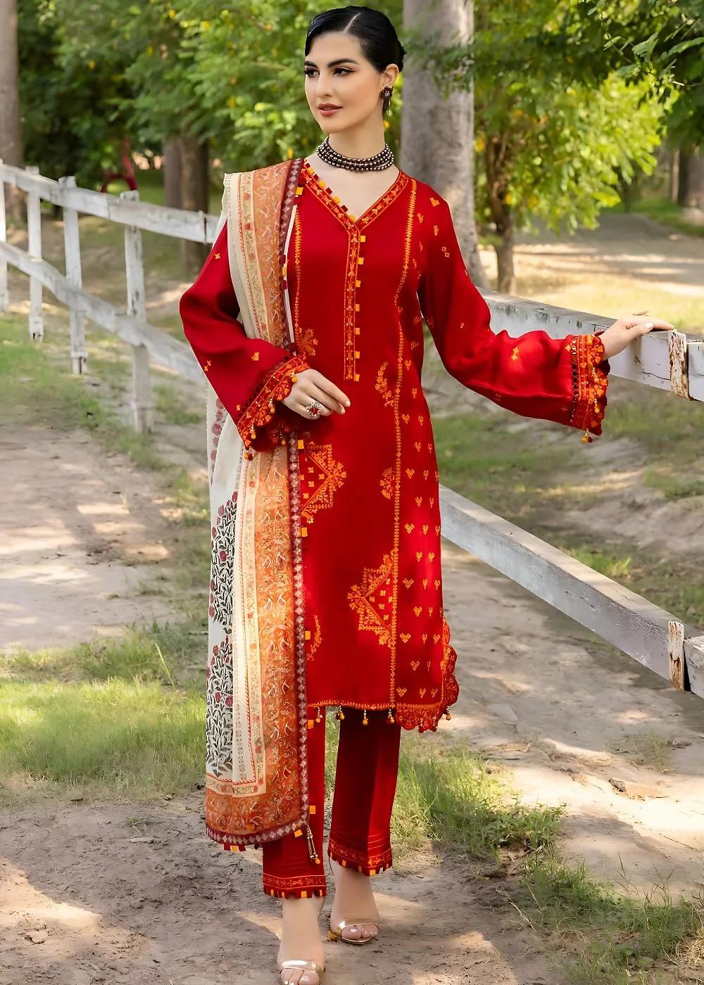 Gul Ahmed 3-Piece Embroidered Silk Unstitched Suit with Digital Printed Silk Dupatta SSM-32035