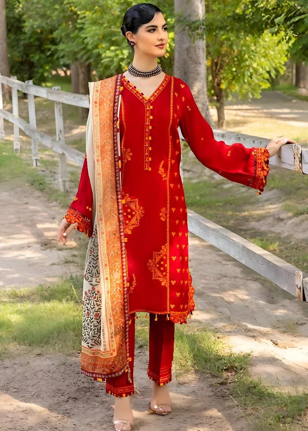 Gul Ahmed 3-Piece Embroidered Silk Unstitched Suit with Digital Printed Silk Dupatta SSM-32035