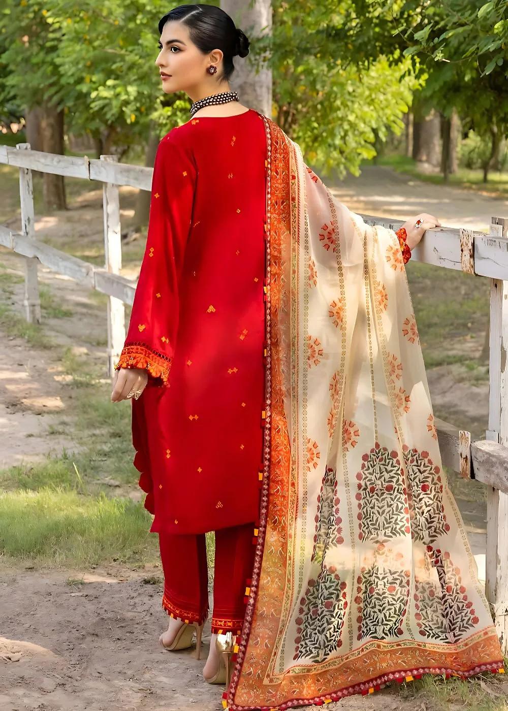 Gul Ahmed 3-Piece Embroidered Silk Unstitched Suit with Digital Printed Silk Dupatta SSM-32035