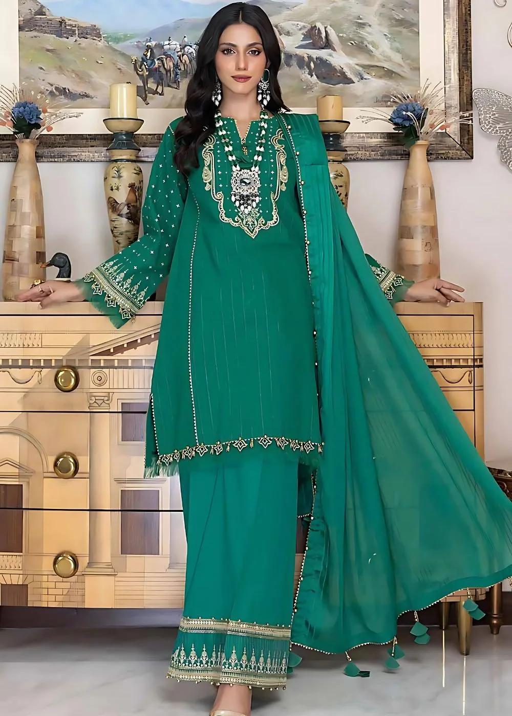 Gul Ahmed 3-Piece Embroidered Stripe Lawn Unstitched Suit with Jacquard Dupatta FE-32090