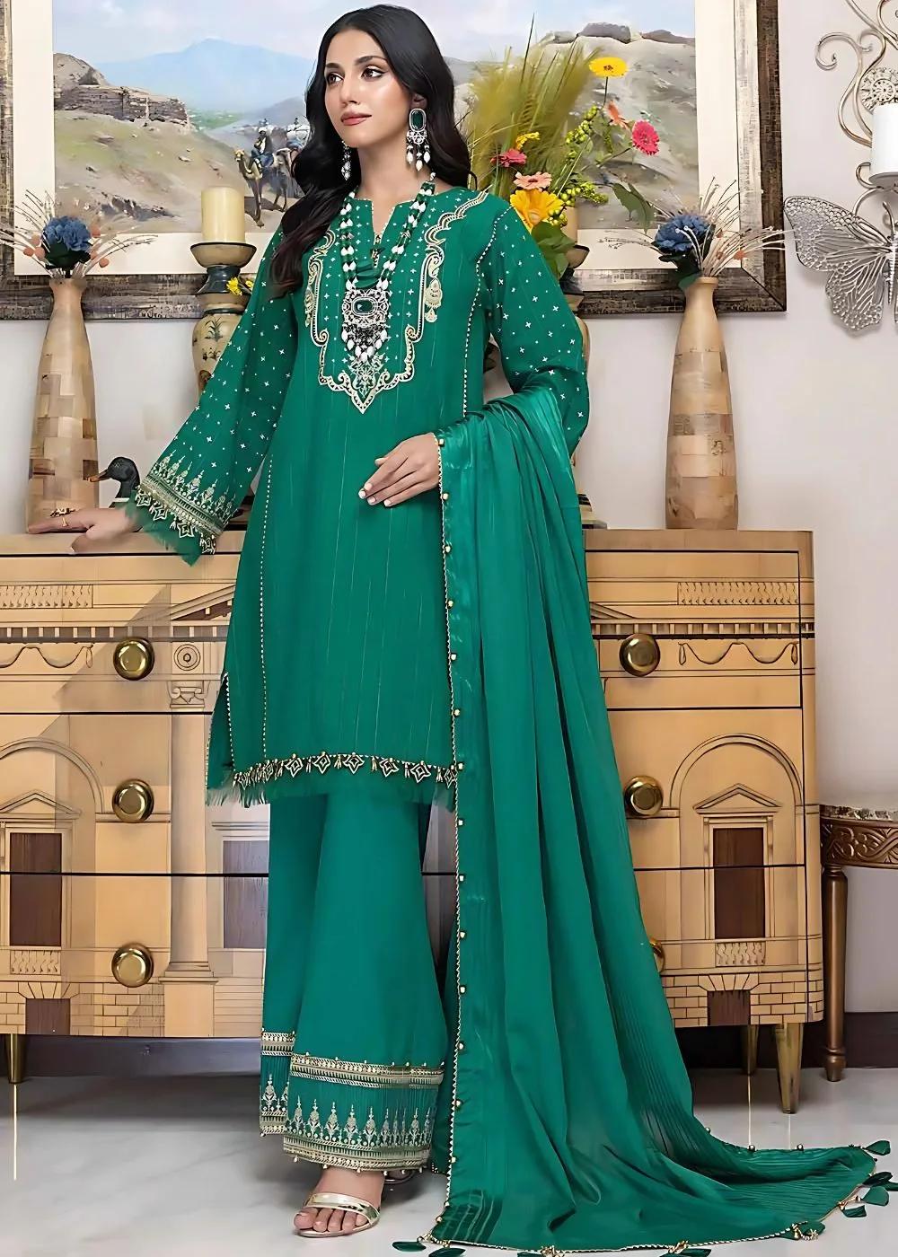 Gul Ahmed 3-Piece Embroidered Stripe Lawn Unstitched Suit with Jacquard Dupatta FE-32090