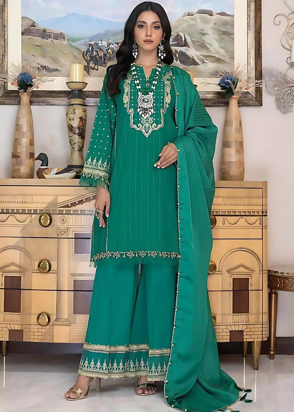 Gul Ahmed 3-Piece Embroidered Stripe Lawn Unstitched Suit with Jacquard Dupatta FE-32090