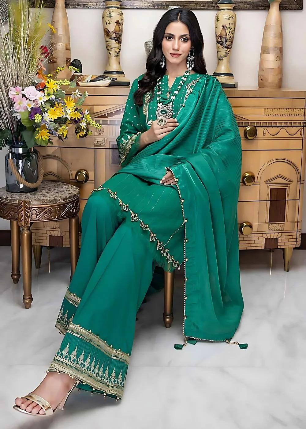 Gul Ahmed 3-Piece Embroidered Stripe Lawn Unstitched Suit with Jacquard Dupatta FE-32090