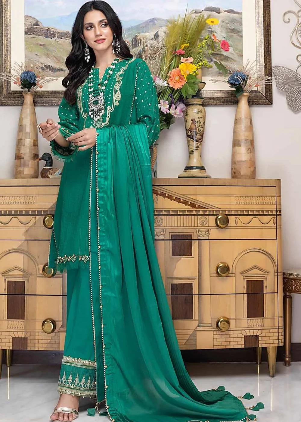 Gul Ahmed 3-Piece Embroidered Stripe Lawn Unstitched Suit with Jacquard Dupatta FE-32090
