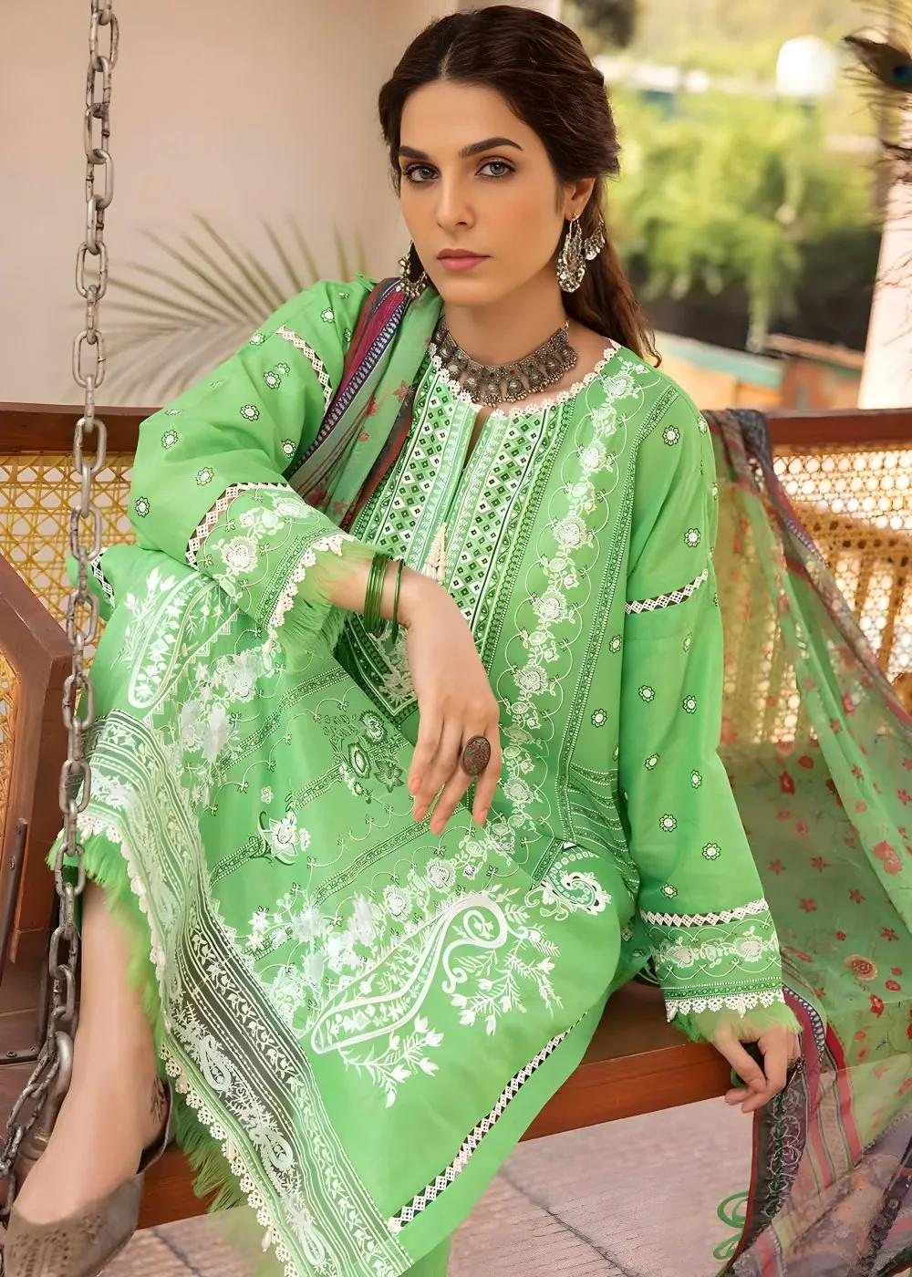 Gul Ahmed 3-Piece Lacquer Printed Lawn Unstitched Suit with Khaddi Net Dupatta and organza on neckline CN-32017