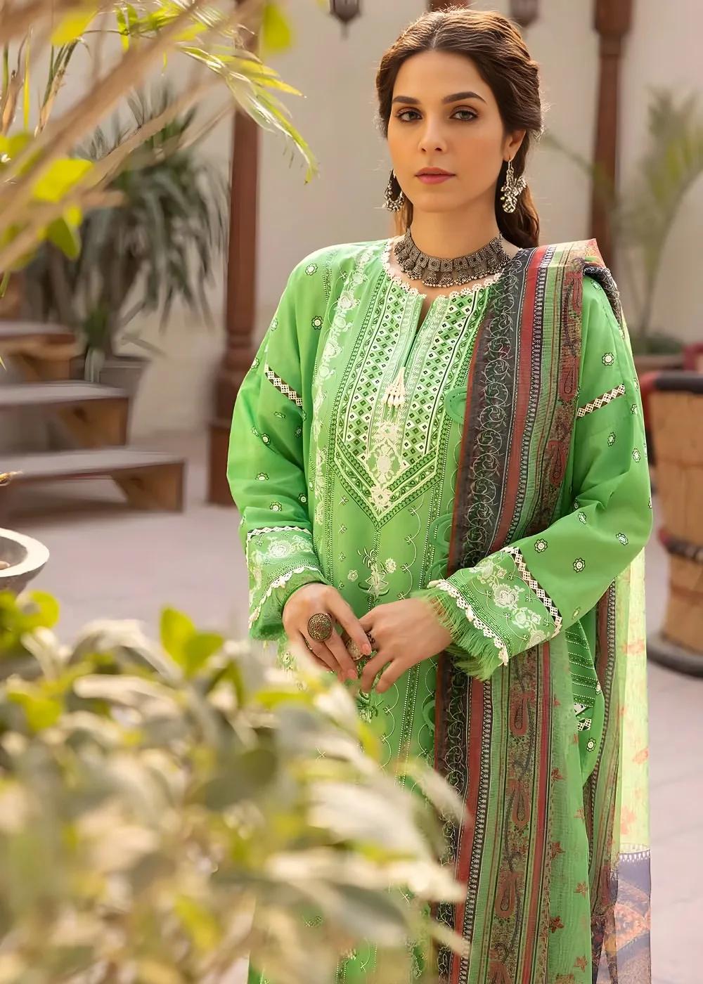 Gul Ahmed 3-Piece Lacquer Printed Lawn Unstitched Suit with Khaddi Net Dupatta and organza on neckline CN-32017
