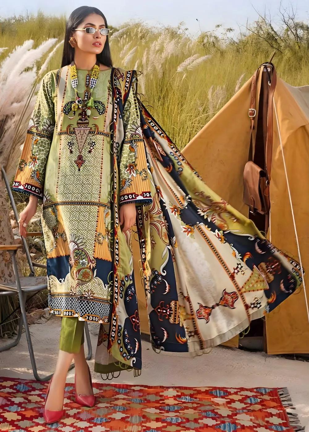 Gul Ahmed 3-Piece Printed Khaddar Shirt with Printed Pashmina Dupatta Unstitched Suit AP-12068