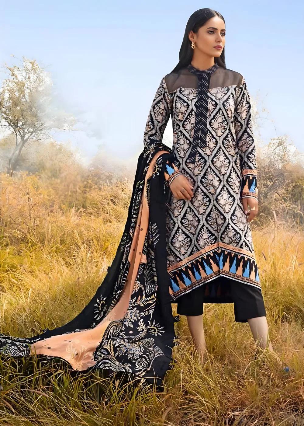 Gul Ahmed 3-Piece Printed Khaddar Shirt with Printed Pashmina Dupatta Unstitched Suit AP-12063