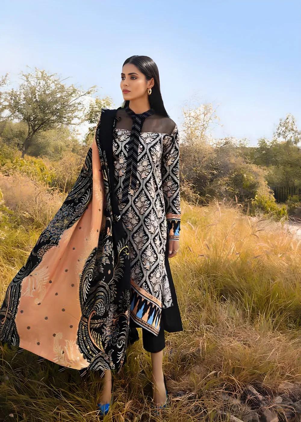 Gul Ahmed 3-Piece Printed Khaddar Shirt with Printed Pashmina Dupatta Unstitched Suit AP-12063