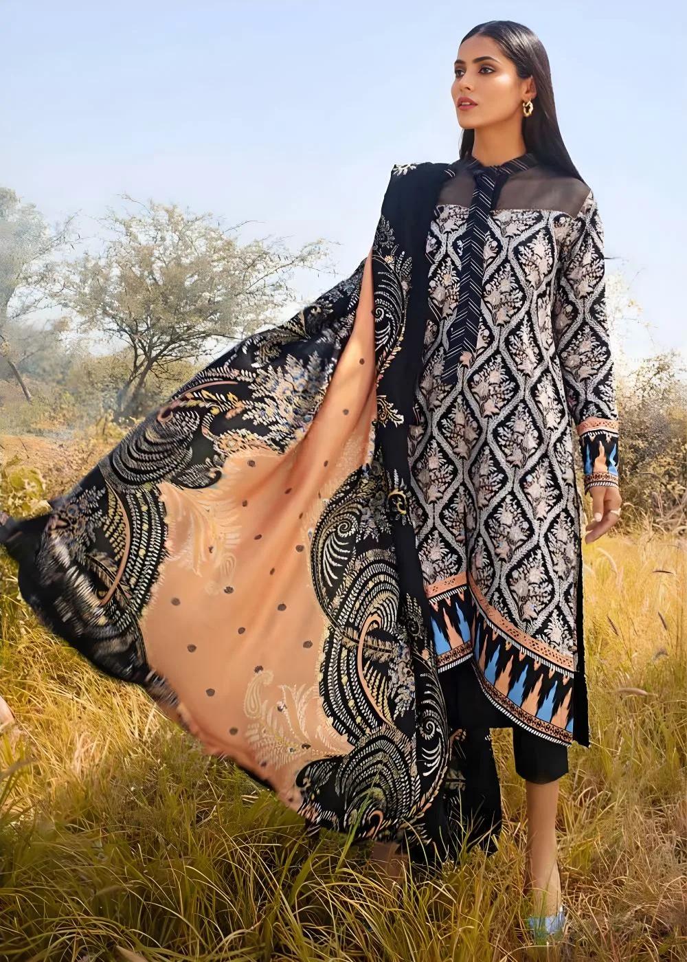 Gul Ahmed 3-Piece Printed Khaddar Shirt with Printed Pashmina Dupatta Unstitched Suit AP-12063