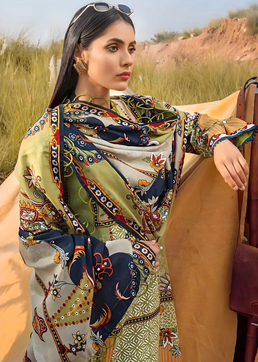 Gul Ahmed 3-Piece Printed Khaddar Shirt with Printed Pashmina Dupatta Unstitched Suit AP-12068