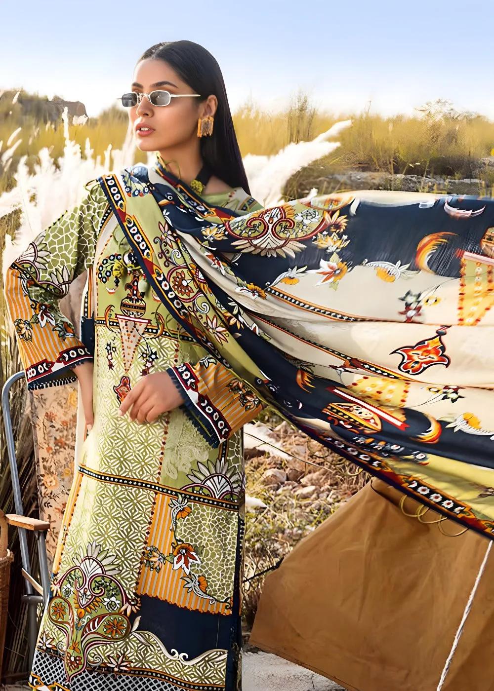 Gul Ahmed 3-Piece Printed Khaddar Shirt with Printed Pashmina Dupatta Unstitched Suit AP-12068
