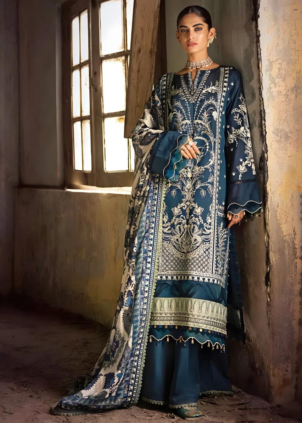 Gul Ahmed 3-Piece Sequins Embroidered Khaddi Net Suit with Digital Printed Tissue Silk Dupatta with Embroidered Lace FE-32056