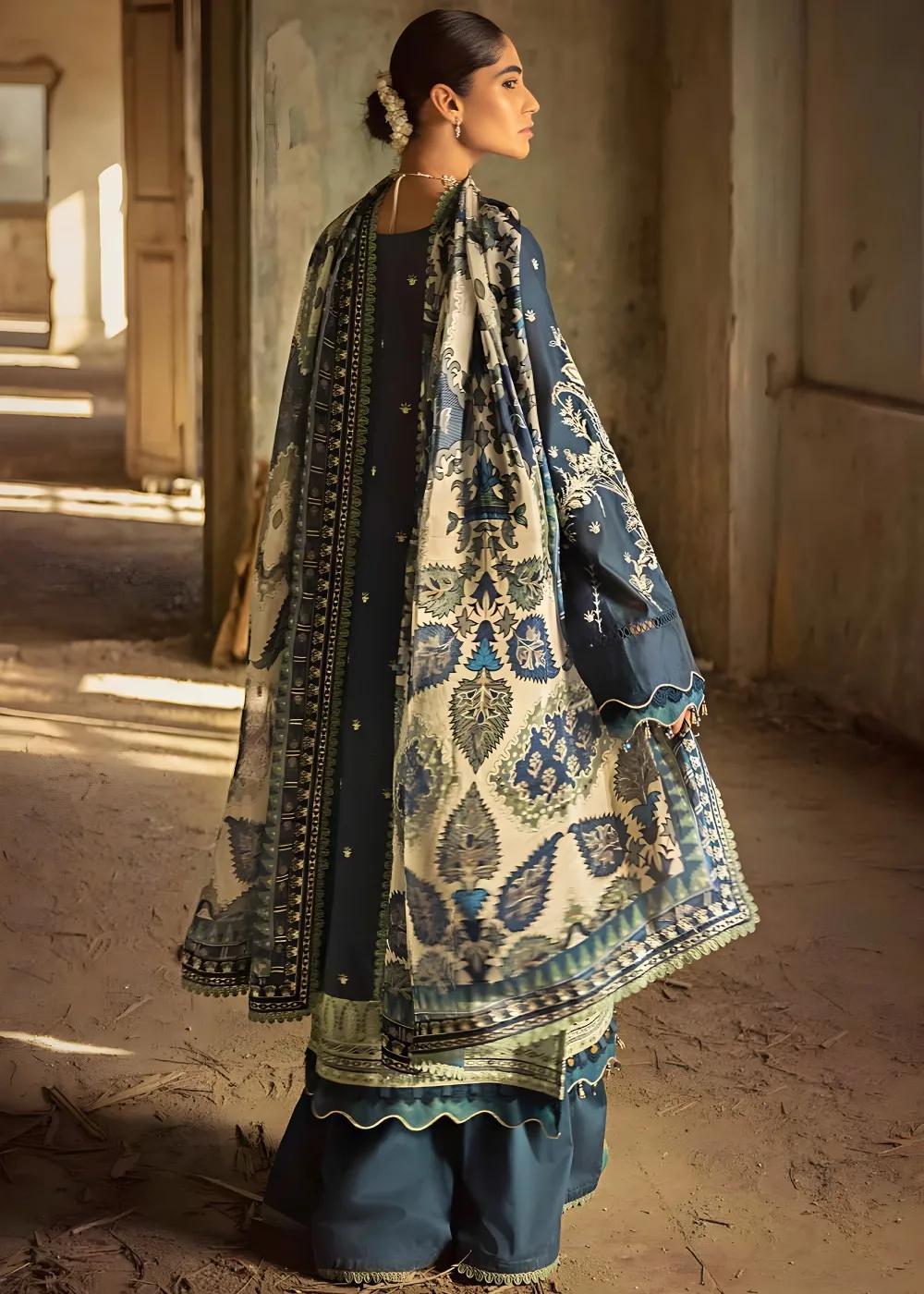 Gul Ahmed 3-Piece Sequins Embroidered Khaddi Net Suit with Digital Printed Tissue Silk Dupatta with Embroidered Lace FE-32056