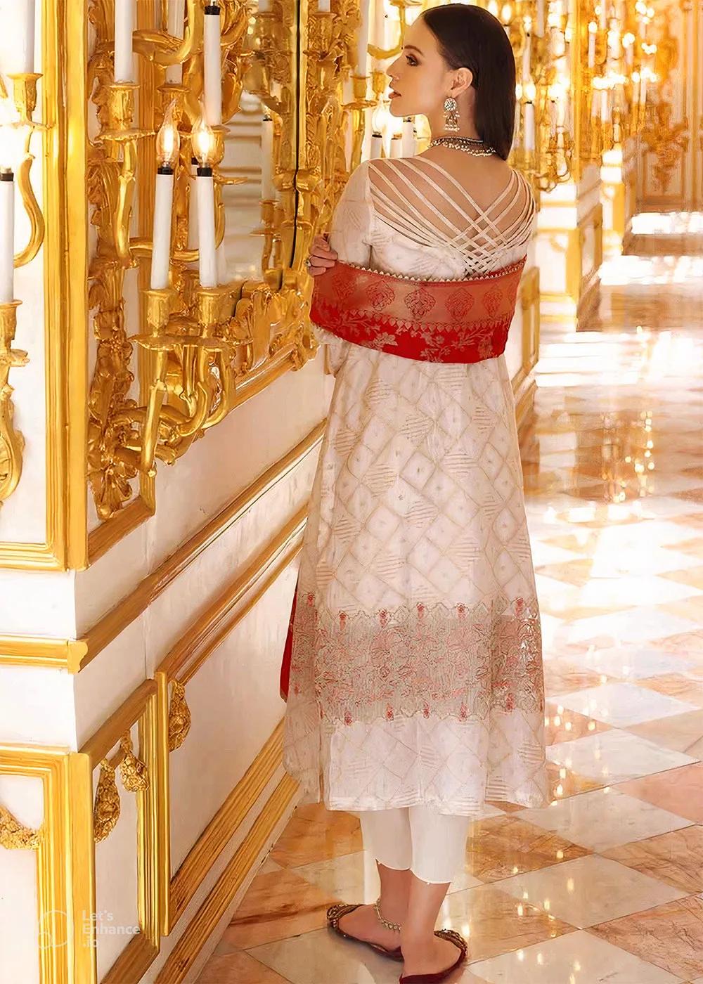 Gul Ahmed 3-Piece Unstitched Cotton Net Zari Jacquard Shirt with Banarsi Jacquard Dupatta PRW-22010