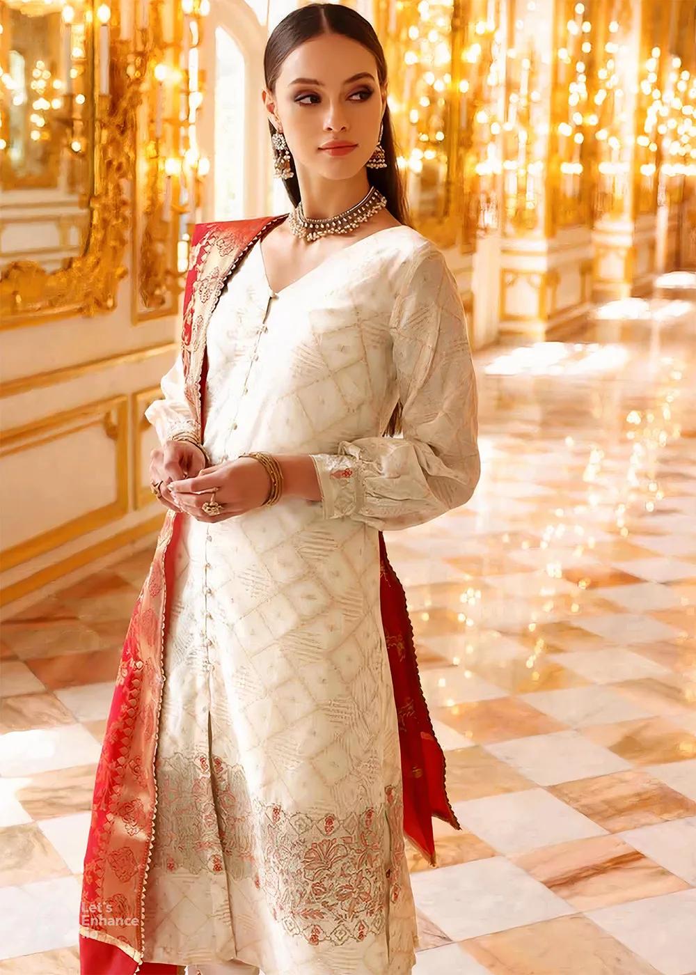 Gul Ahmed 3-Piece Unstitched Cotton Net Zari Jacquard Shirt with Banarsi Jacquard Dupatta PRW-22010