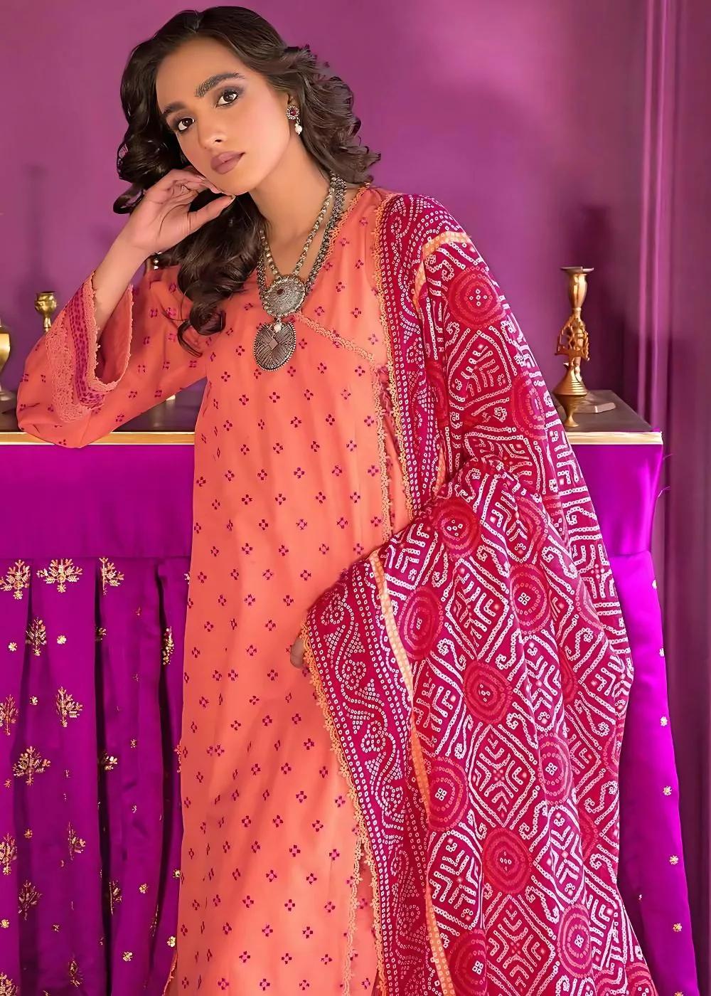 Gul Ahmed 3-Piece Unstitched Embroidered Chunri Lawn Shirt with Printed Lawn Dupatta CL-32162