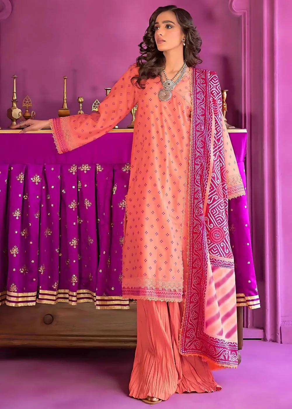 Gul Ahmed 3-Piece Unstitched Embroidered Chunri Lawn Shirt with Printed Lawn Dupatta CL-32162
