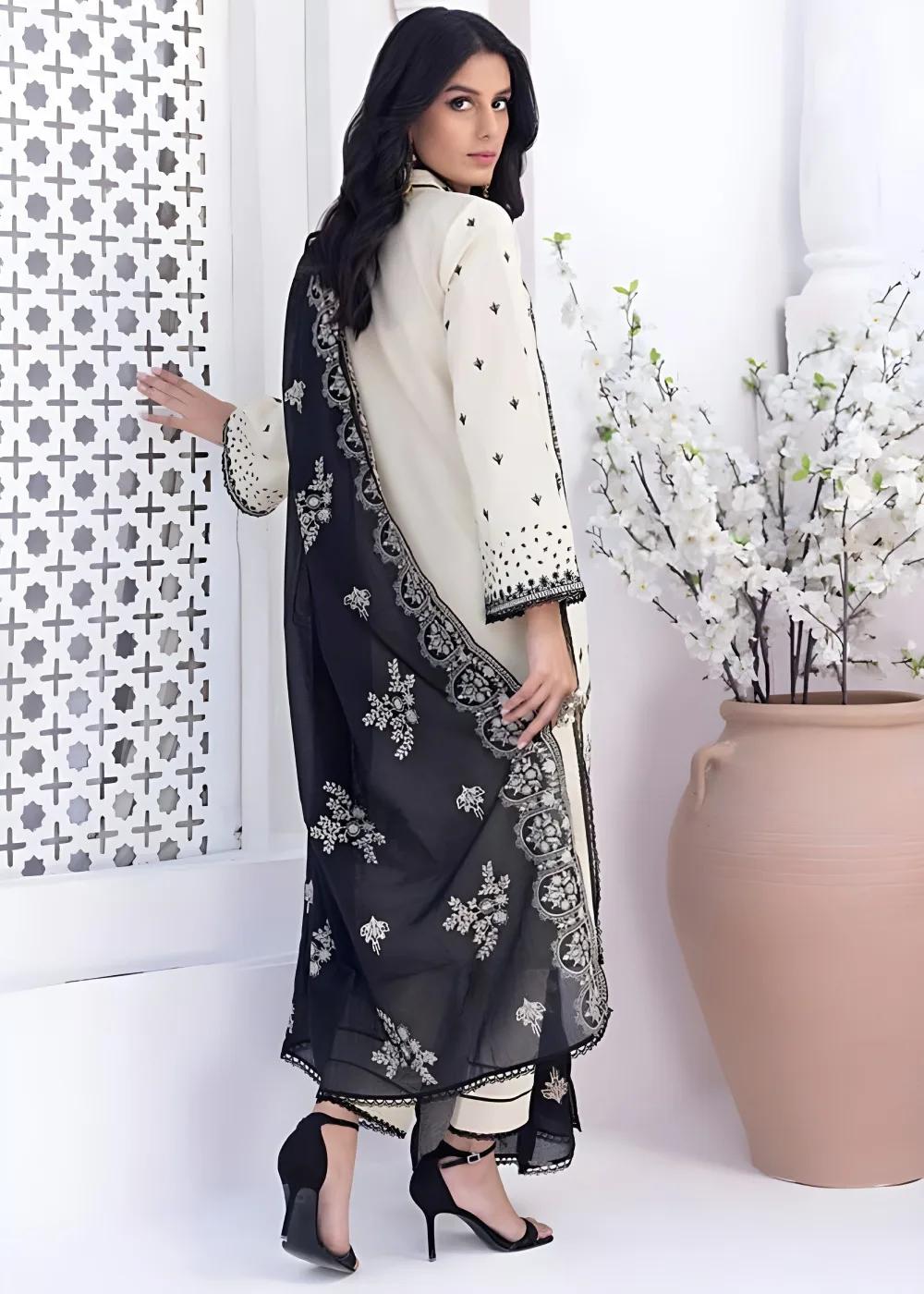 Gul Ahmed 3-Piece Unstitched Embroidered Lawn Shirt with Embroidered Denting Lawn Dupatta DN-42021