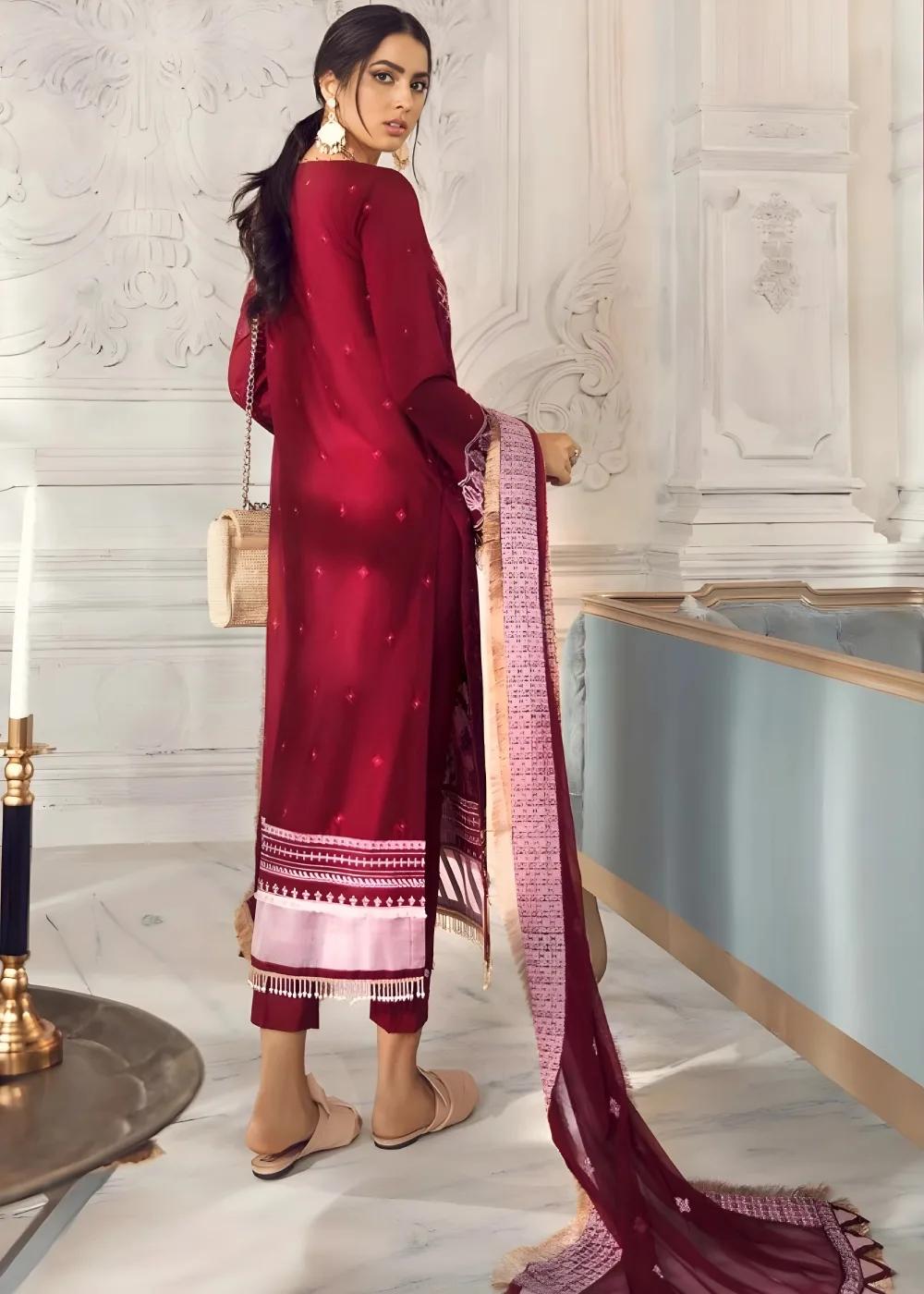 Gul Ahmed 3-Piece Unstitched Embroidered Lawn Suit With Embroidered Chiffon Dupatta PM-396