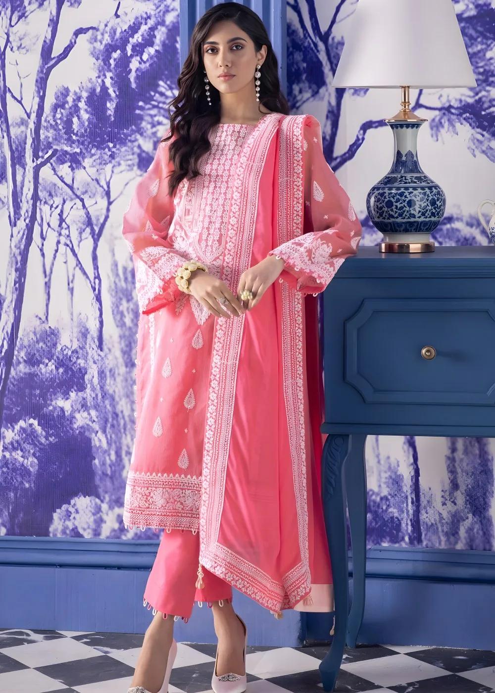 Gul Ahmed 3-Piece Unstitched Embroidered Net Suit with Embroidered Georgette Dupatta FE-22073