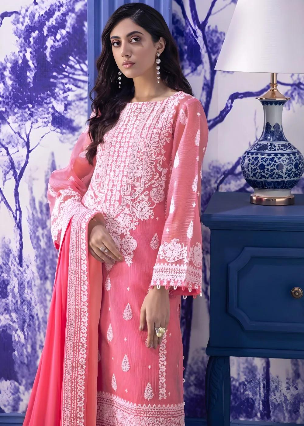 Gul Ahmed 3-Piece Unstitched Embroidered Net Suit with Embroidered Georgette Dupatta FE-22073