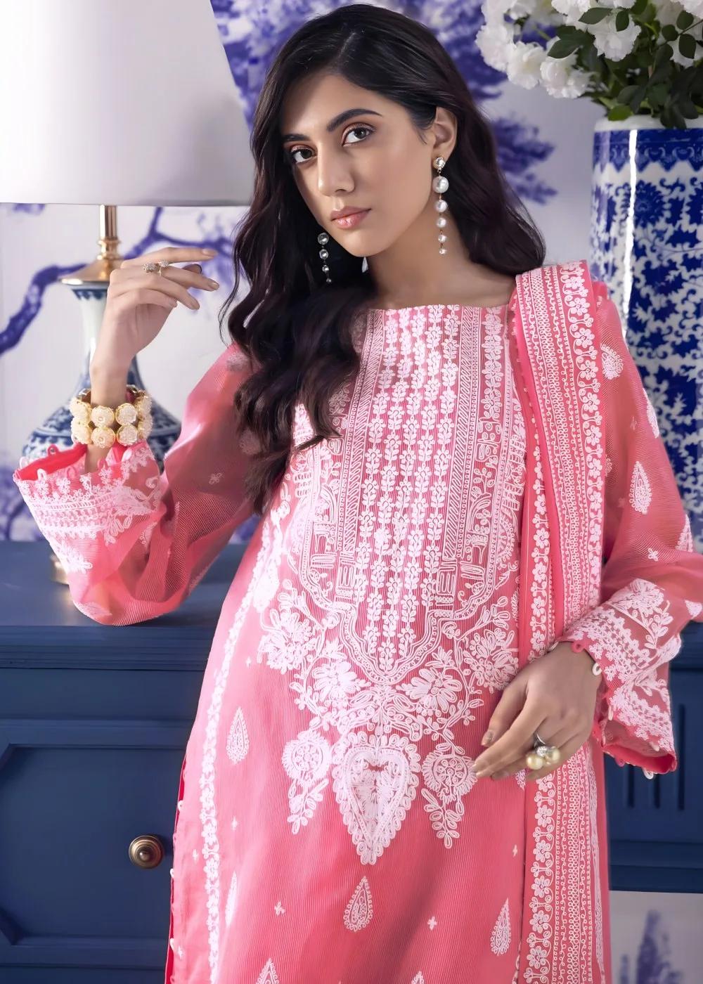 Gul Ahmed 3-Piece Unstitched Embroidered Net Suit with Embroidered Georgette Dupatta FE-22073