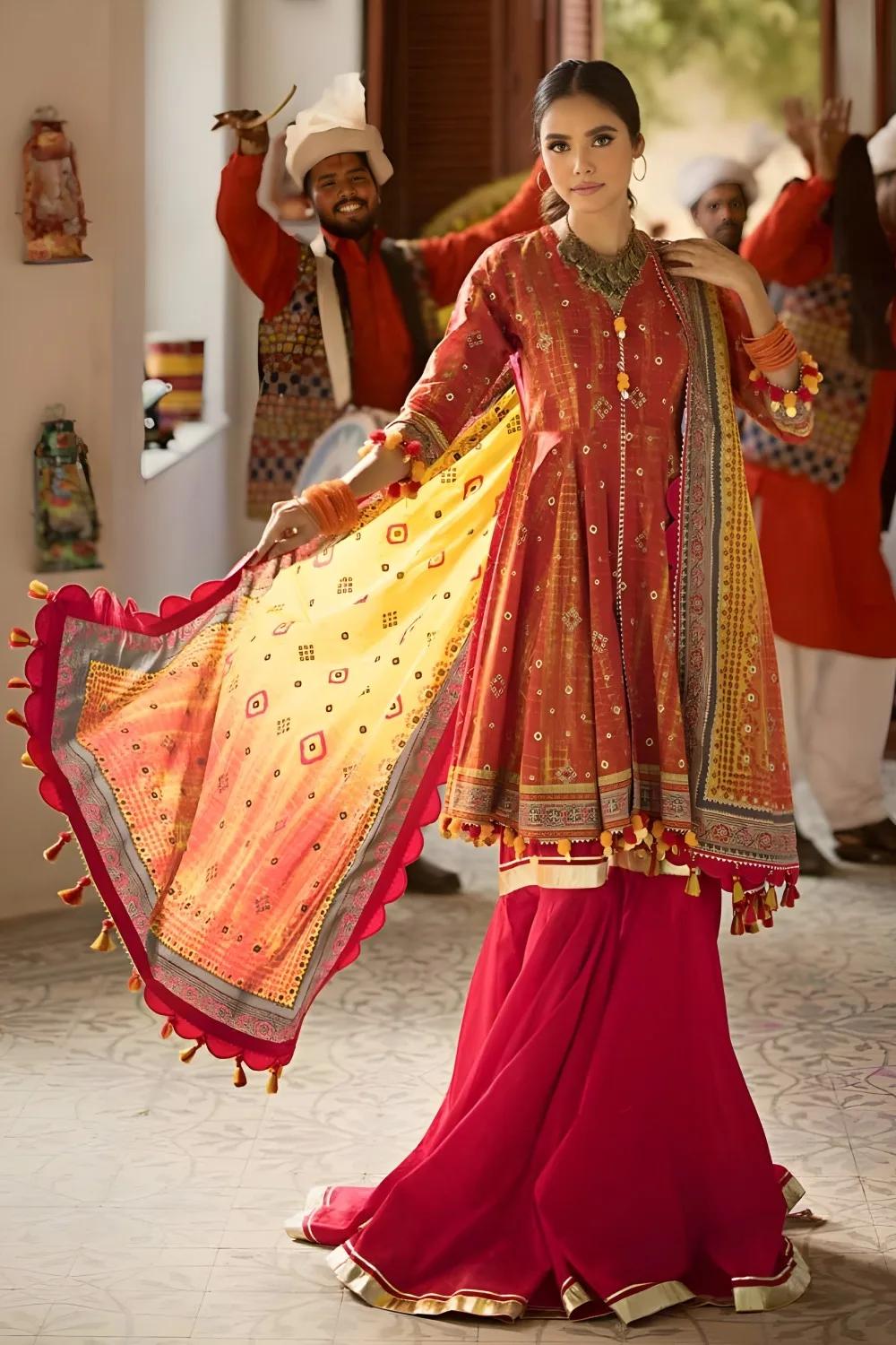 Gul Ahmed 3-Piece Unstitched Gold Printed Lawn Shirt with Gold Printed Dupatta Suit CL-42042 B