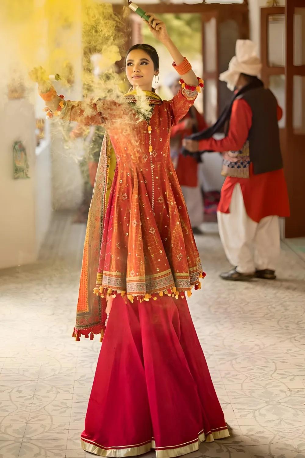 Gul Ahmed 3-Piece Unstitched Gold Printed Lawn Shirt with Gold Printed Dupatta Suit CL-42042 B