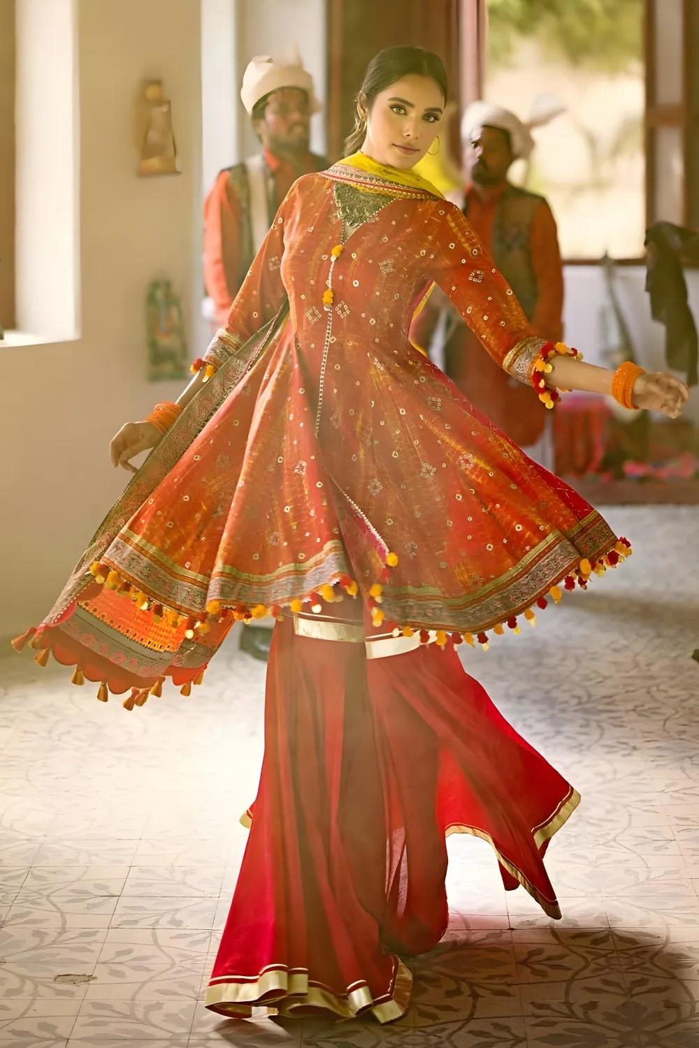 Gul Ahmed 3-Piece Unstitched Gold Printed Lawn Shirt with Gold Printed Dupatta Suit CL-42042 B