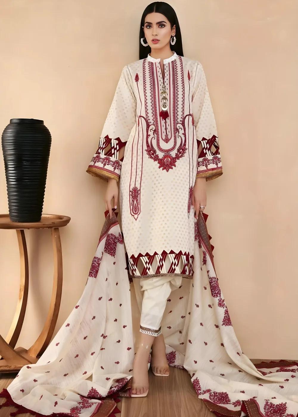 Gul Ahmed 3-Piece Unstitched Jacquard Embroidered Suit With Jacquard Lace Dobby Dupatta MJ-73