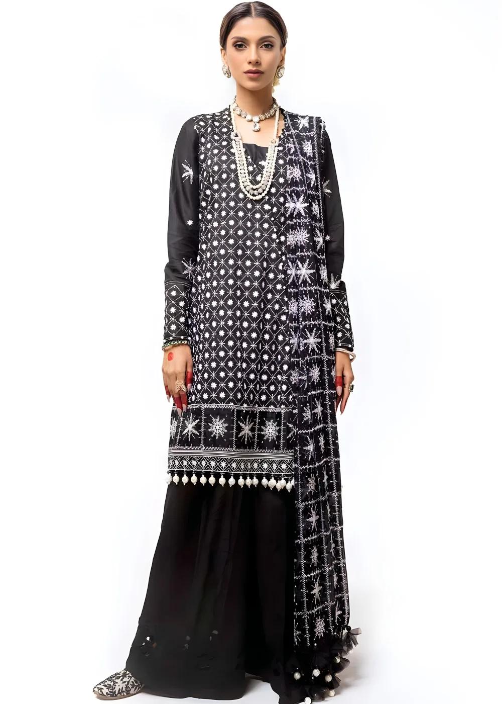 Gul Ahmed 3-Piece Unstitched Luxurious Embroidered Lawn Shirt with Embroidered Chiffon Dupatta FE-42089