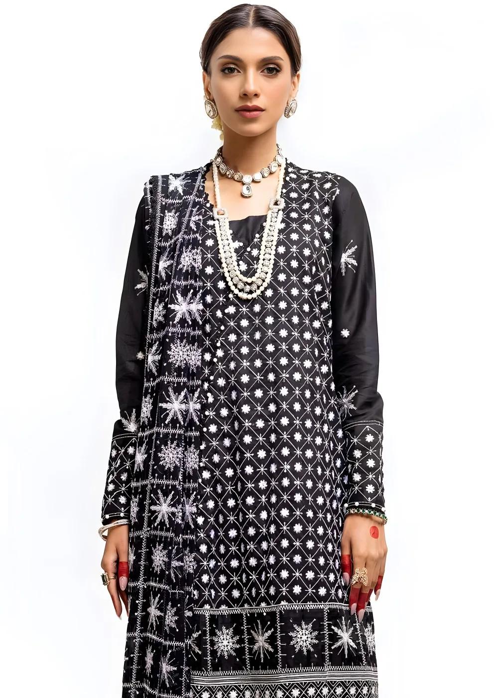 Gul Ahmed 3-Piece Unstitched Luxurious Embroidered Lawn Shirt with Embroidered Chiffon Dupatta FE-42089