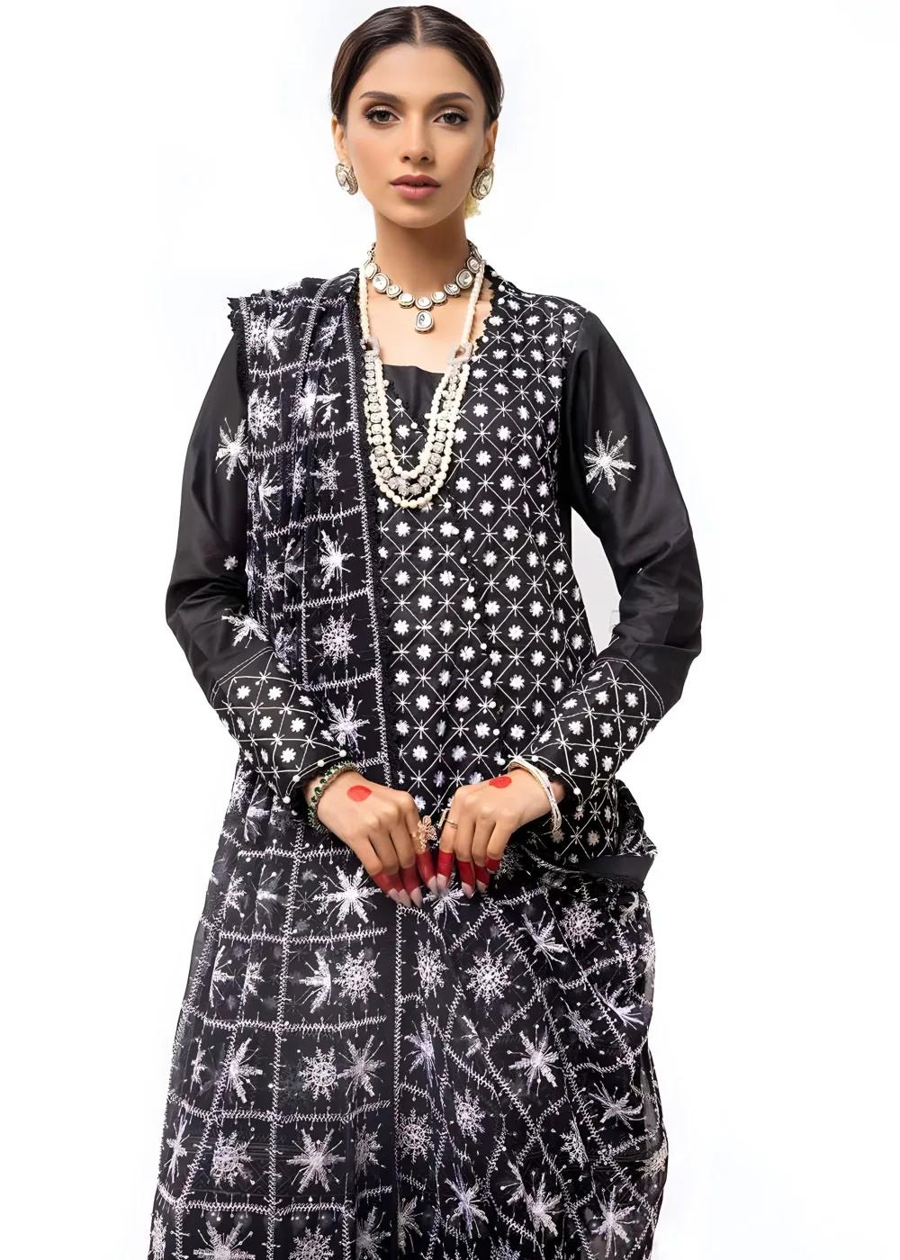 Gul Ahmed 3-Piece Unstitched Luxurious Embroidered Lawn Shirt with Embroidered Chiffon Dupatta FE-42089