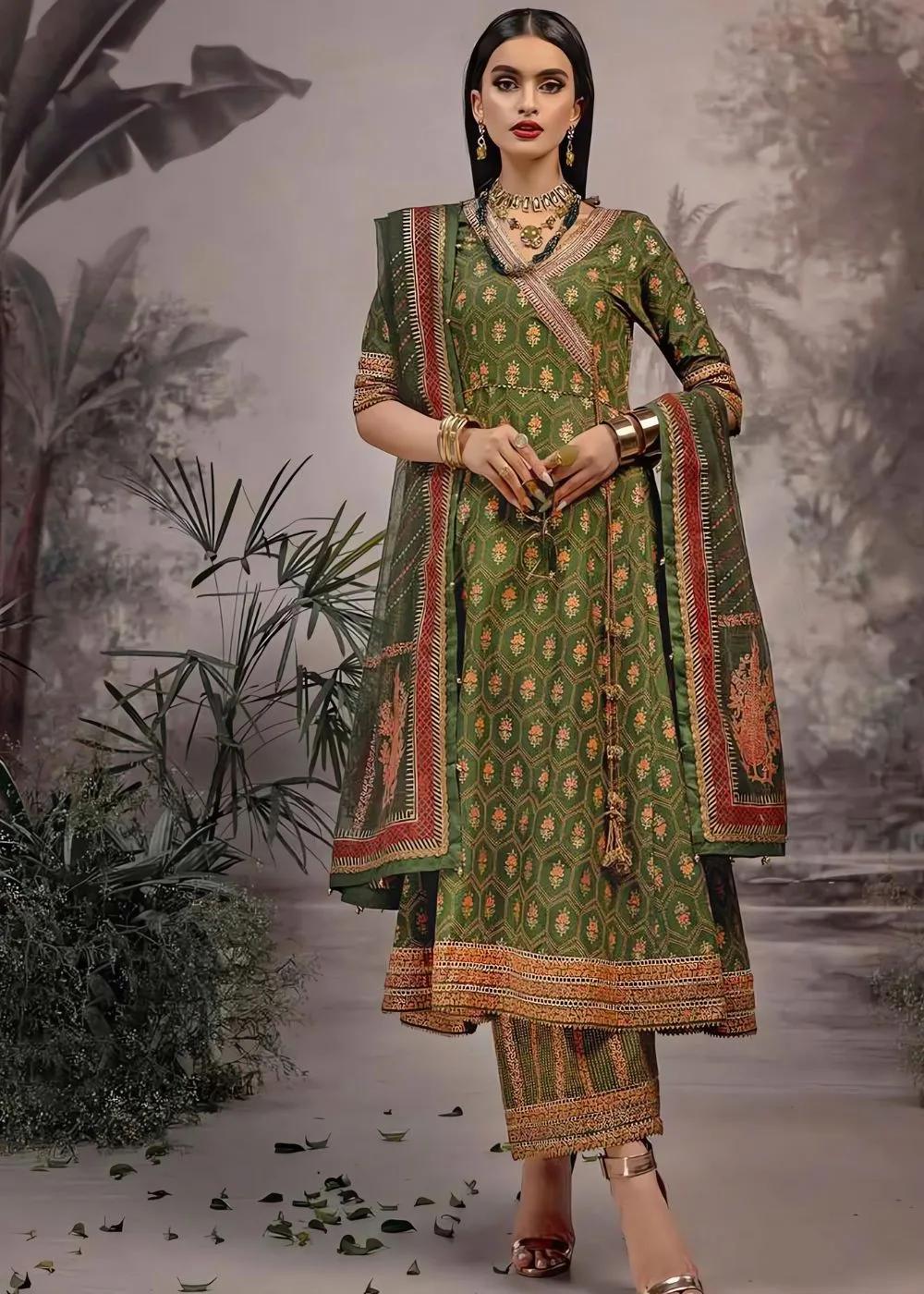 Gul Ahmed 3-Piece Unstitched Luxury Embroidered Gold & Lacquer Printed Lawn Suit with Cotton Net Dupatta CN-32022
