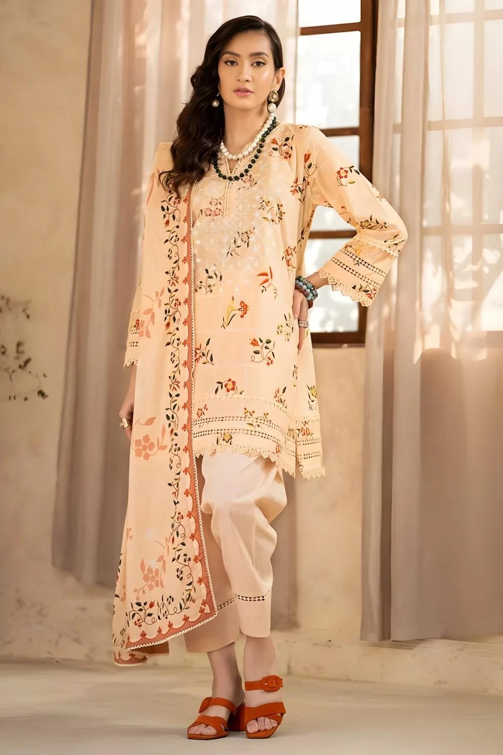 Gul Ahmed 3-Piece Unstitched Printed Embroidered Lawn Shirt with Printed Lawn Dupatta CL-42041