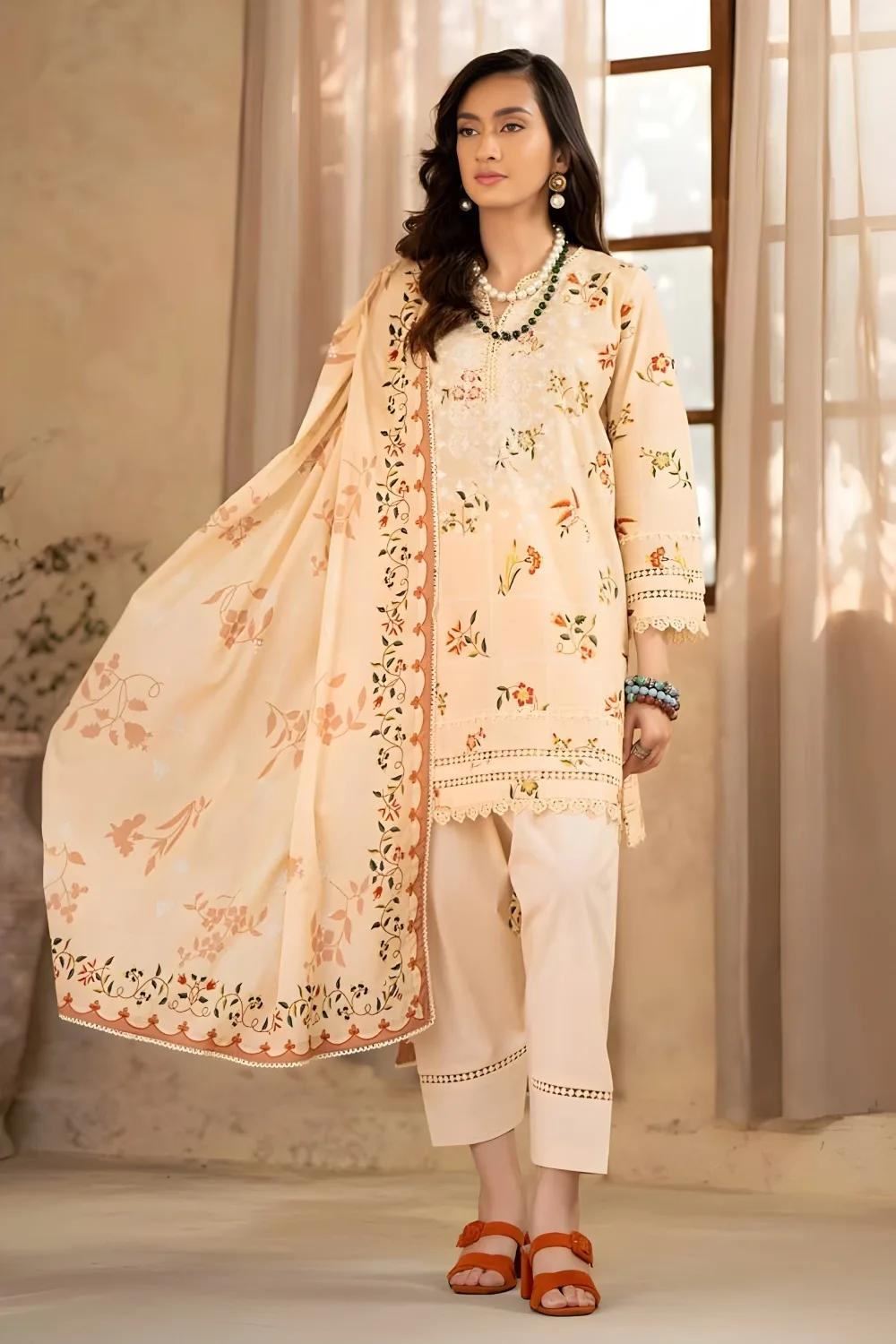 Gul Ahmed 3-Piece Unstitched Printed Embroidered Lawn Shirt with Printed Lawn Dupatta CL-42041