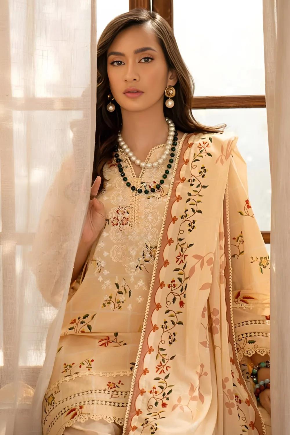 Gul Ahmed 3-Piece Unstitched Printed Embroidered Lawn Shirt with Printed Lawn Dupatta CL-42041