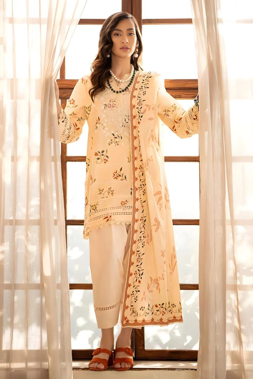 Gul Ahmed 3-Piece Unstitched Printed Embroidered Lawn Shirt with Printed Lawn Dupatta CL-42041