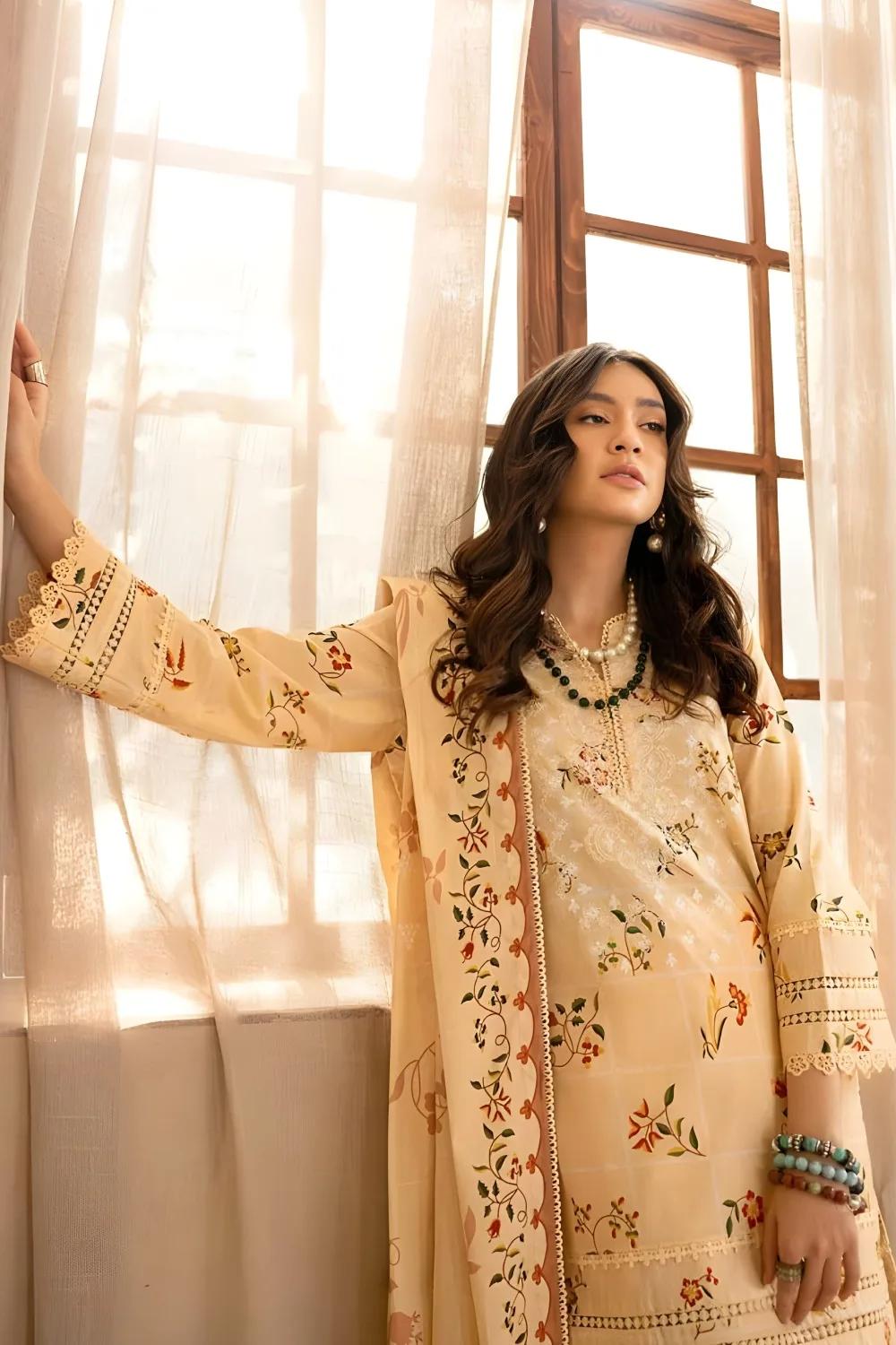 Gul Ahmed 3-Piece Unstitched Printed Embroidered Lawn Shirt with Printed Lawn Dupatta CL-42041