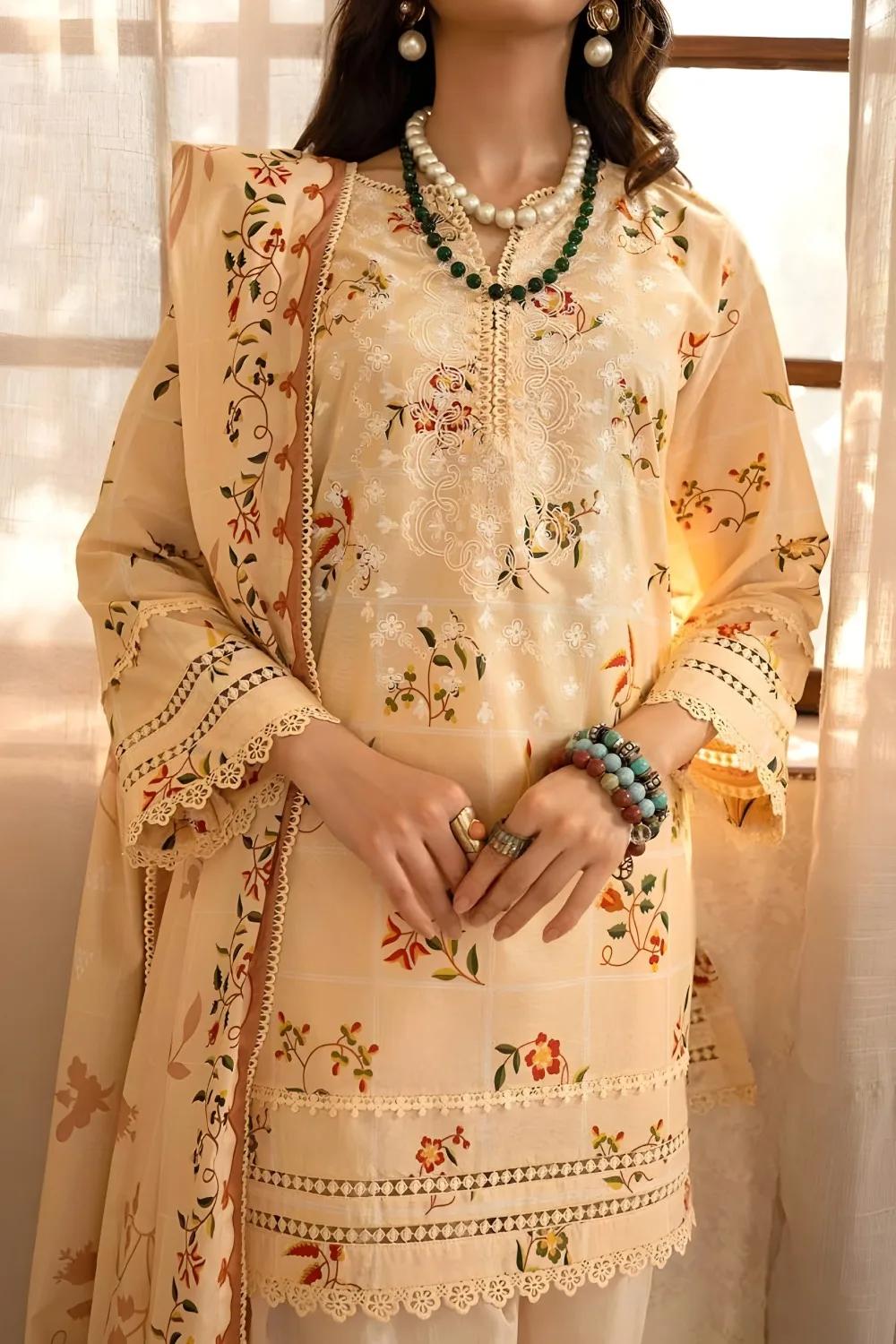 Gul Ahmed 3-Piece Unstitched Printed Embroidered Lawn Shirt with Printed Lawn Dupatta CL-42041