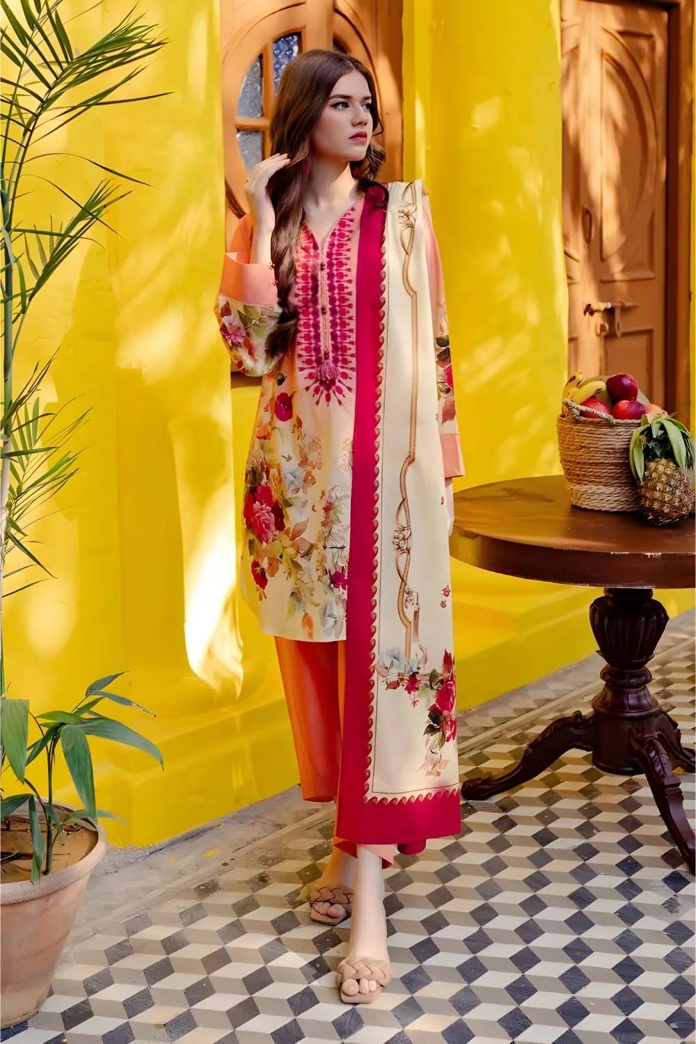Gul Ahmed 3-Piece Unstitched Printed Lawn Shirt with Printed Lawn Dupatta CL-42026 A