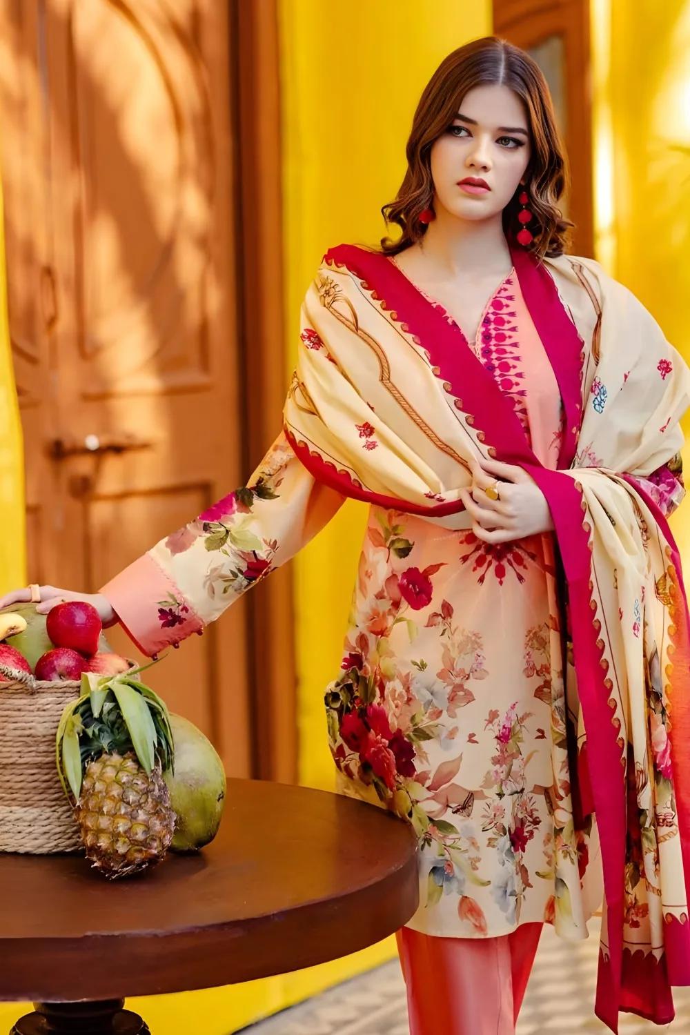 Gul Ahmed 3-Piece Unstitched Printed Lawn Shirt with Printed Lawn Dupatta CL-42026 A