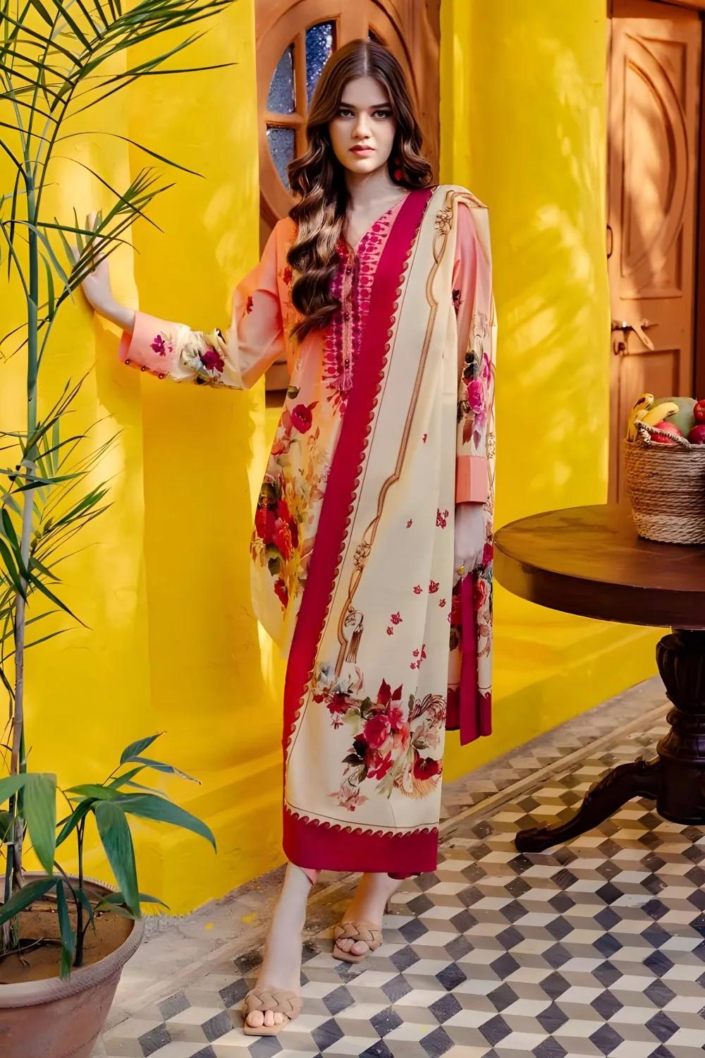 Gul Ahmed 3-Piece Unstitched Printed Lawn Shirt with Printed Lawn Dupatta CL-42026 A