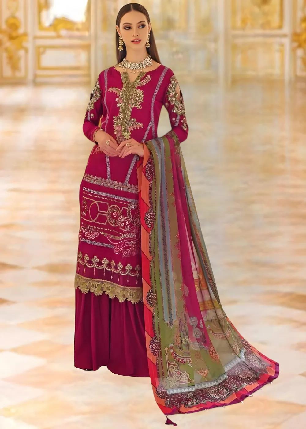 Gul Ahmed 3-Piece Unstitched Yarn Dyed Embroidered Cotton Silk Shirt with Digital Printed Tissue Silk Dupatta PRW-22007