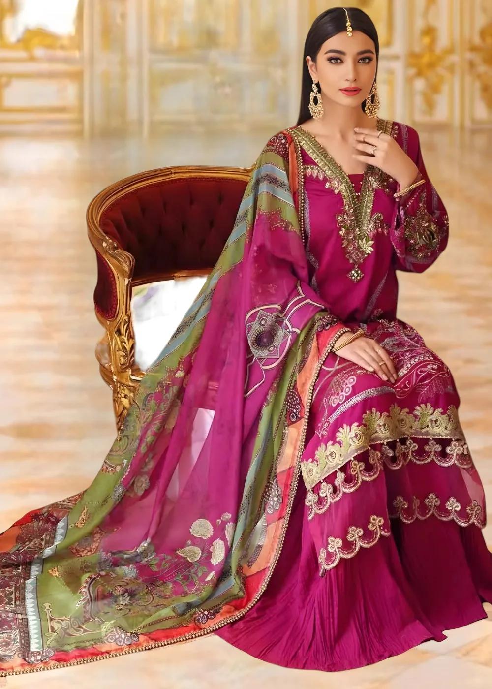 Gul Ahmed 3-Piece Unstitched Yarn Dyed Embroidered Cotton Silk Shirt with Digital Printed Tissue Silk Dupatta PRW-22007