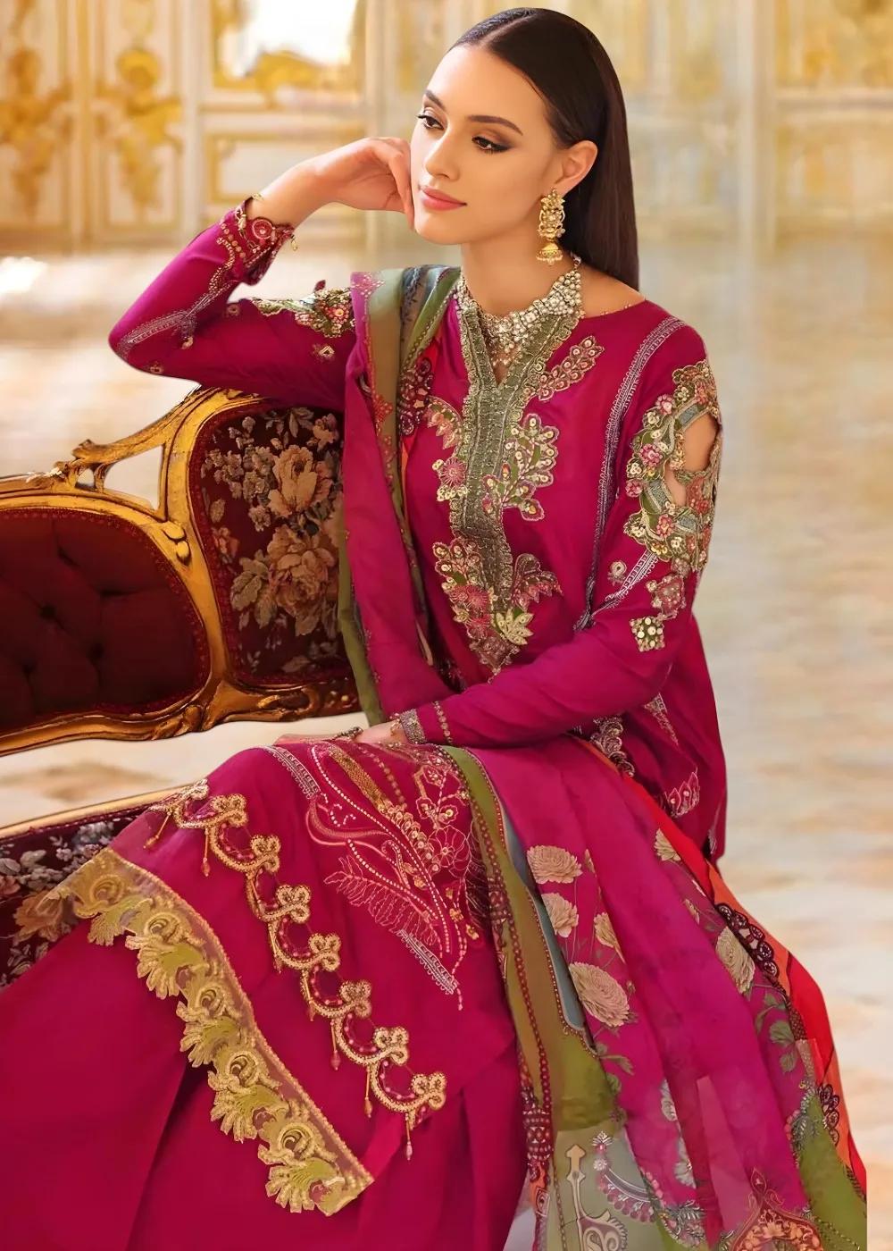 Gul Ahmed 3-Piece Unstitched Yarn Dyed Embroidered Cotton Silk Shirt with Digital Printed Tissue Silk Dupatta PRW-22007
